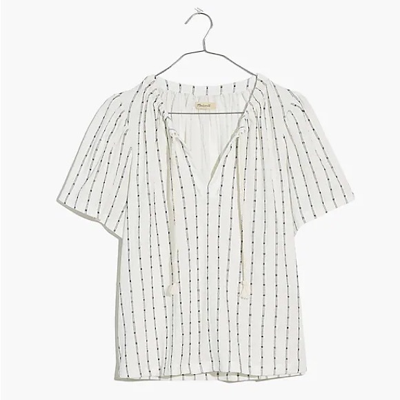 MADEWELL White and Black Tie Neck Tunic Top - Picture 6 of 6